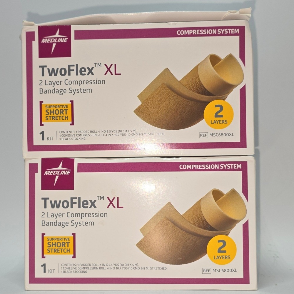Lot Of 2 - Medline TwoFlex XL 2 Layer Compression Bandage System MSC6800XL